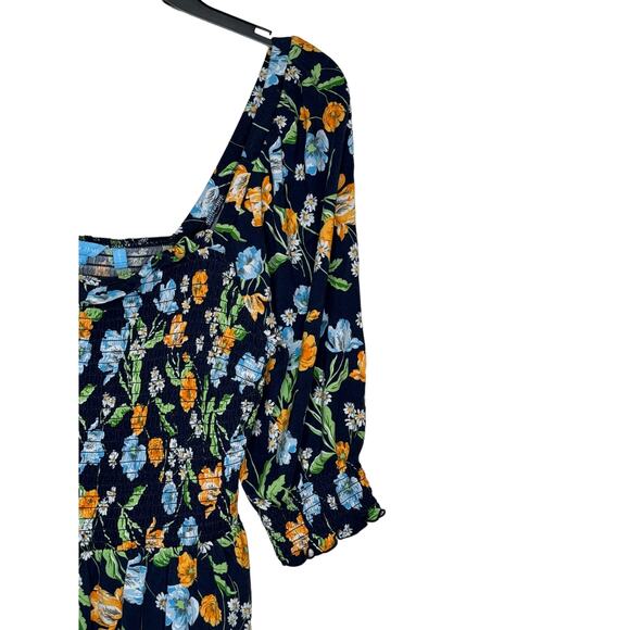 Draper James Women's Top Poplin Cropped Smocked Floral Stretch Square Neck Small - Picture 2 of 10